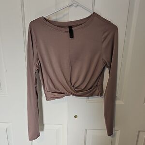 Kyodan Mauve Twist-Front Long Sleeve Crop Top